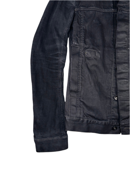 Rick Owens Black Wax Denim Trucker Jacket - L