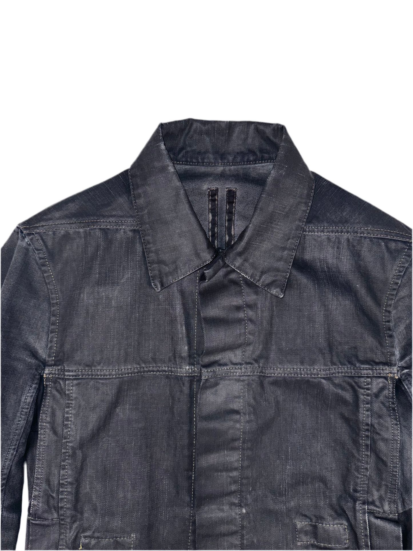 Rick Owens Black Wax Denim Trucker Jacket - L