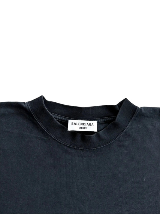 Balenciaga Washed Black & White BB Embroidered Logo T-Shirt - L